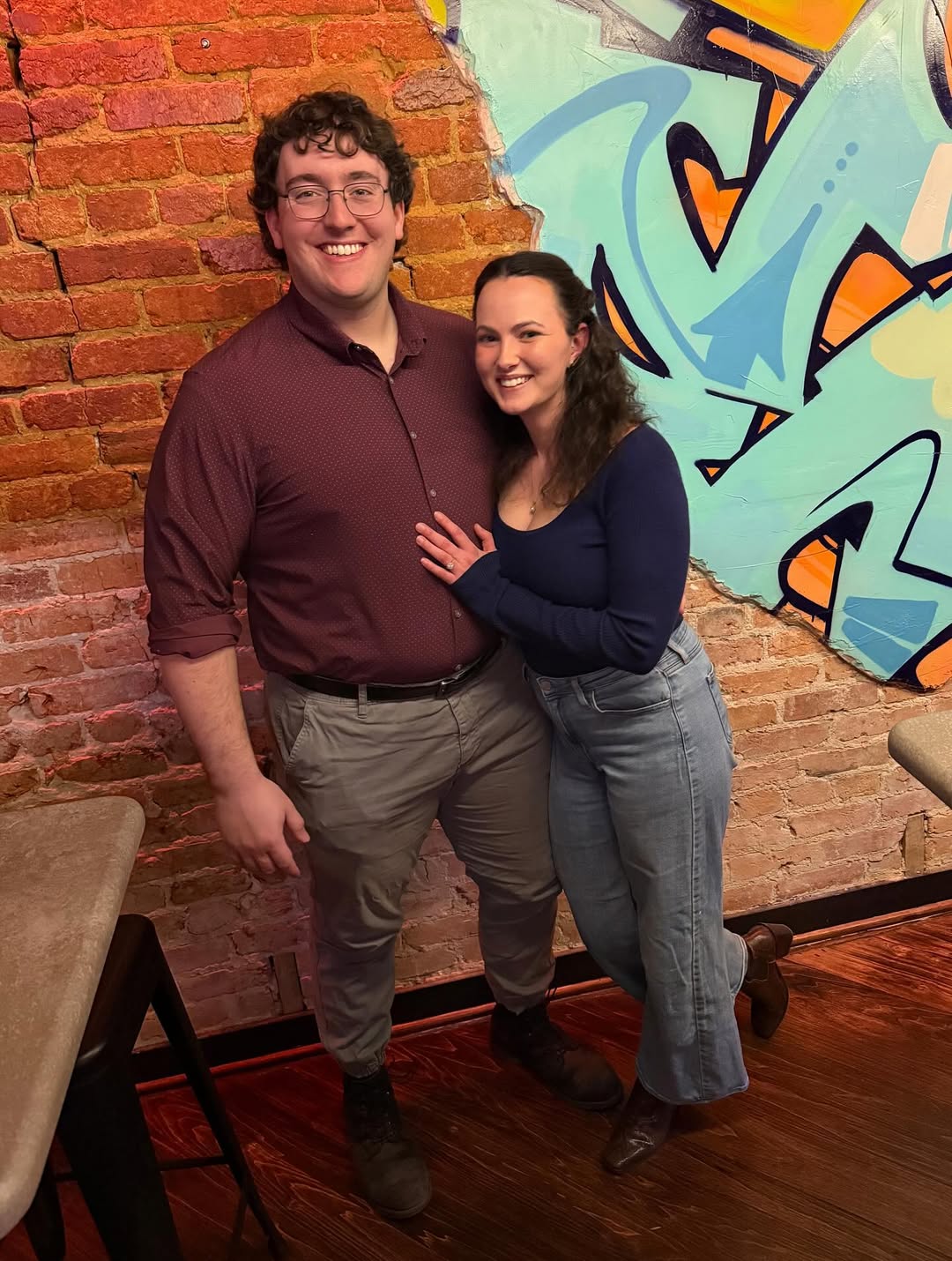 Veronica and Lucas at a restaurant